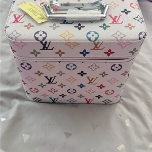 SOLD Large Size White Multicolor Cosmetic Case